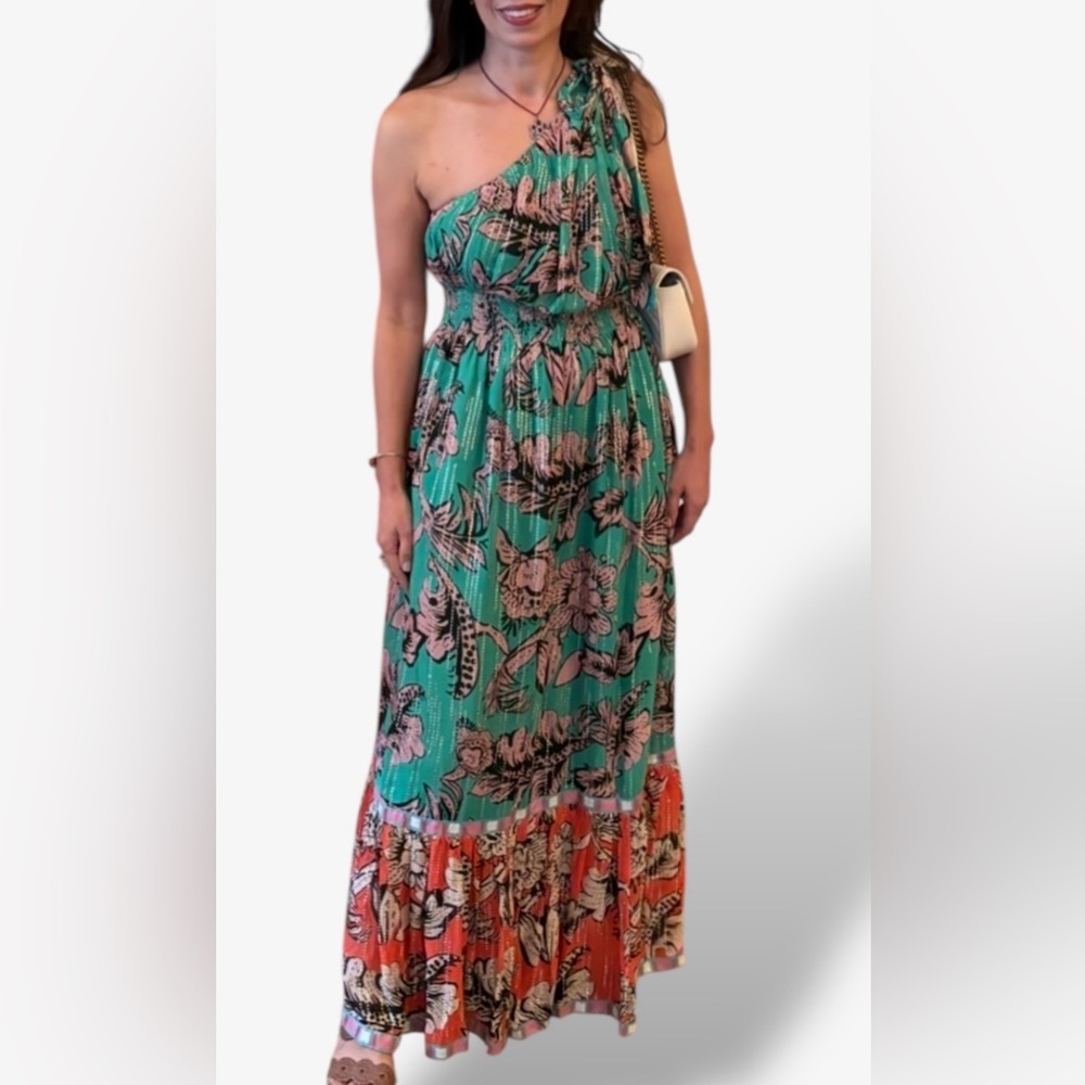 Just Bellina One Shoulder Maxi Dress Floral Metallic